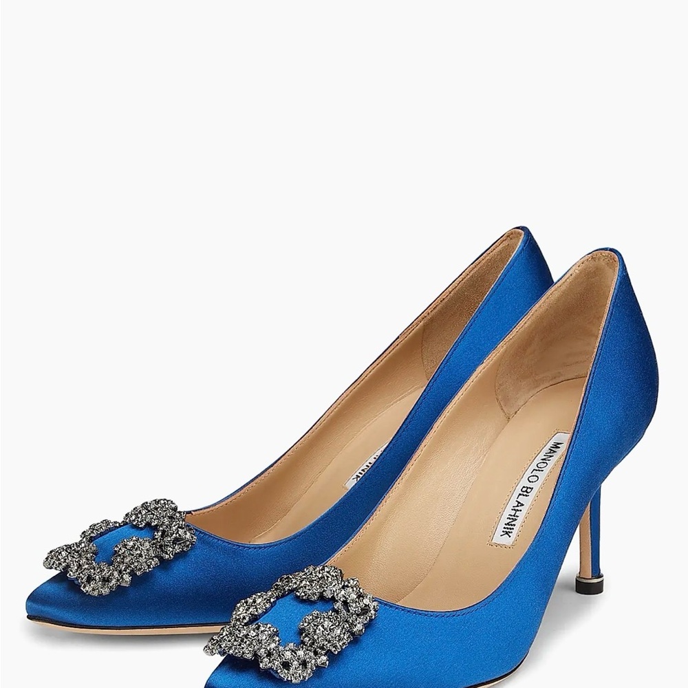 Manolo Blahnik Hangisi 70mm satin blue heels - sz 39.5
